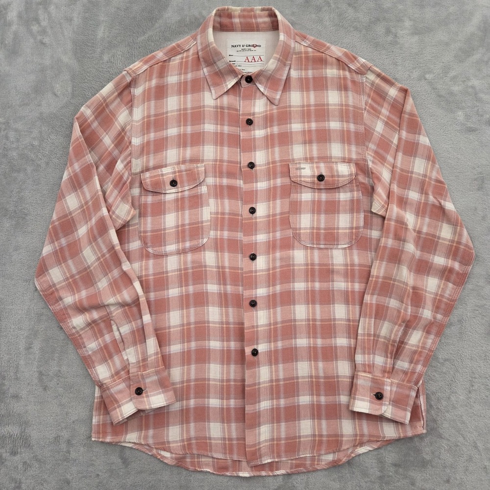 AAA By Hiroshi Kato Plaid Flannel Work Shirt Mens L Pink AS130178